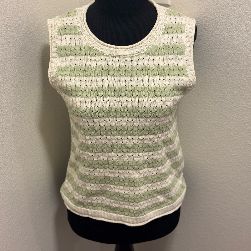 2 FOR $25 Be Cool Los Angeles White Green Cotton Sweater Vest Top Knit Size M L